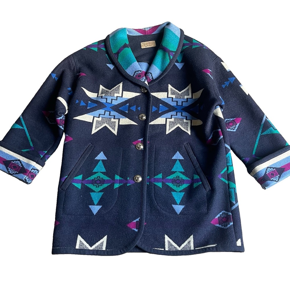 VTG Pendleton Knockabouts Wool Blanket Jacket Coat Southwest Aztec Pattern M USA